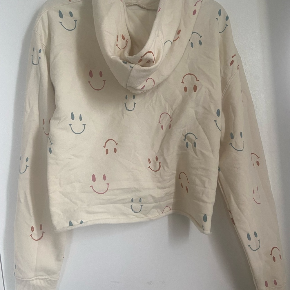 Cream Hoodie with Smiley Faces